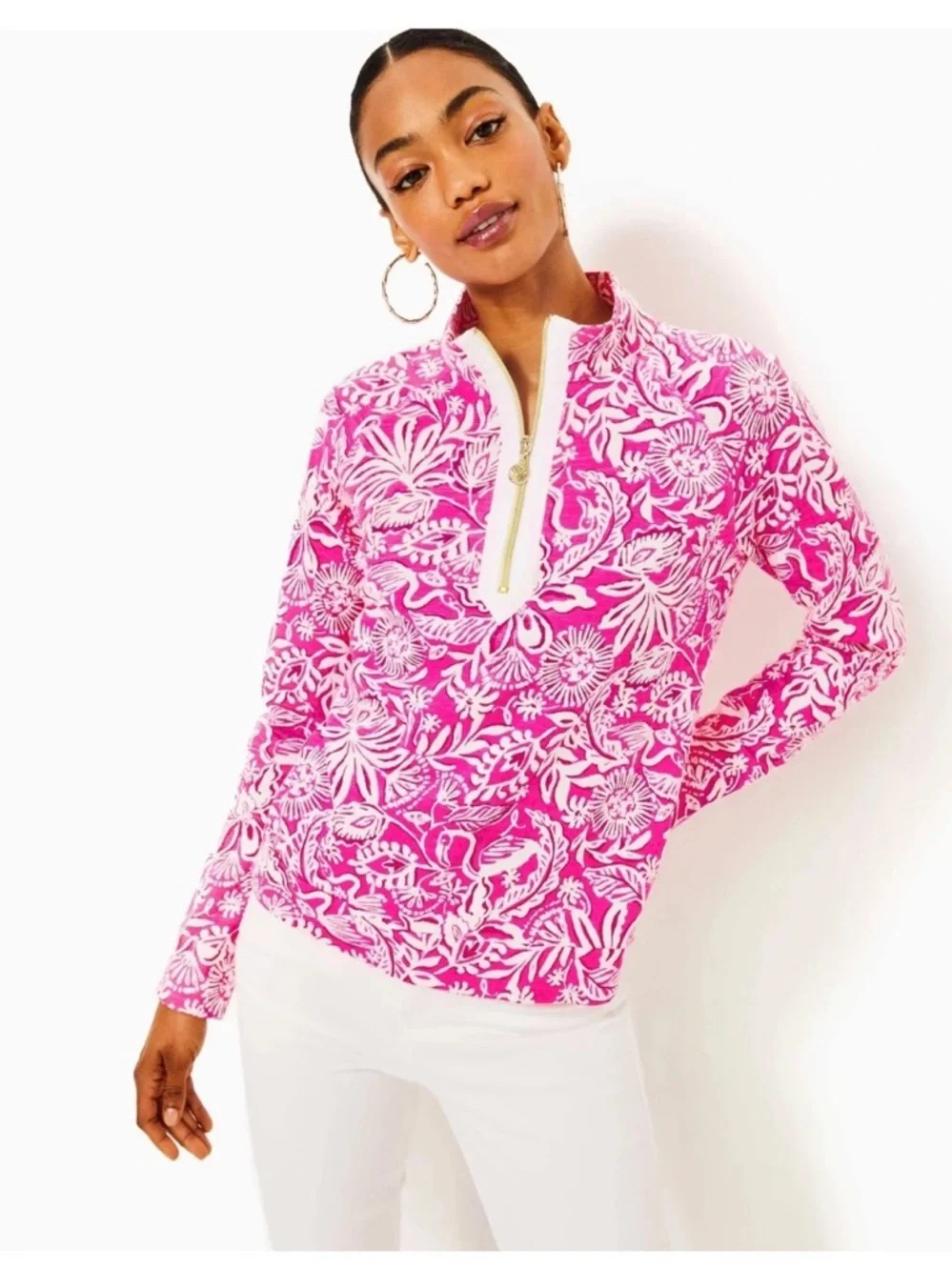 Lilly Pulitzer Ashlee Popover Passion Fruit Pink Absolutely Flamazing size small - Picture 7 of 8